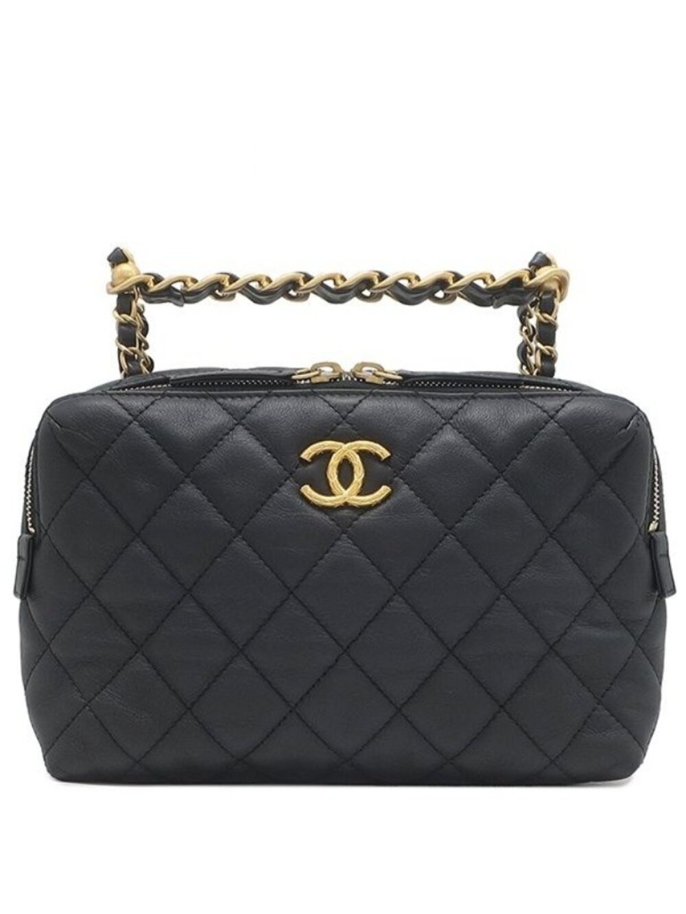 Chanel Shoulder Bag Quilted Small Calfskin Black Matte Gold